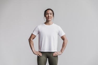 Nobull Lightweight Boxy Women's T Shirts White | Australia (QR4216)